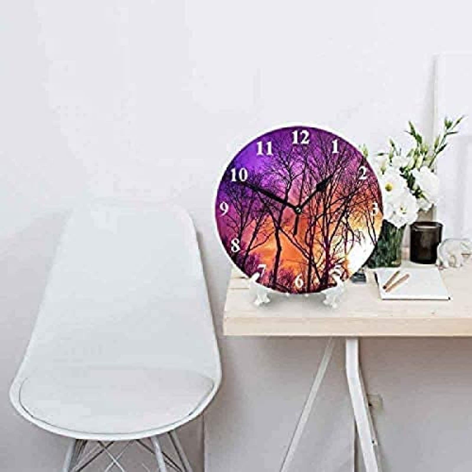 Amazon.co.jp: 木時計赤と紫の空夕日秋の丸い壁時計リビングルーム